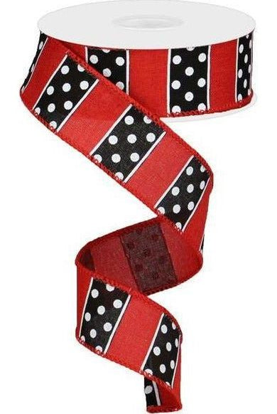 Shop For 1.5" B & W Polka Dot Stripes Ribbon: Red (10 Yards) RG0197024