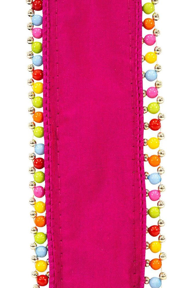 1.5" Beaded Candy Edge Ribbon: Fuchsia (5 Yards) - Michelle's aDOORable Creations - Wired Edge Ribbon
