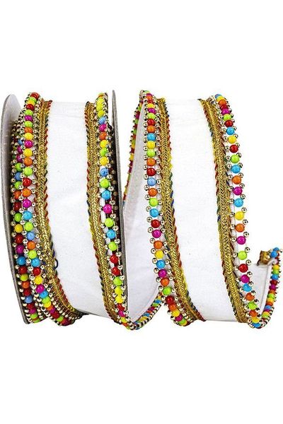1.5" Beaded Candy Edge Ribbon: White (5 Yards) - Michelle's aDOORable Creations - Wired Edge Ribbon
