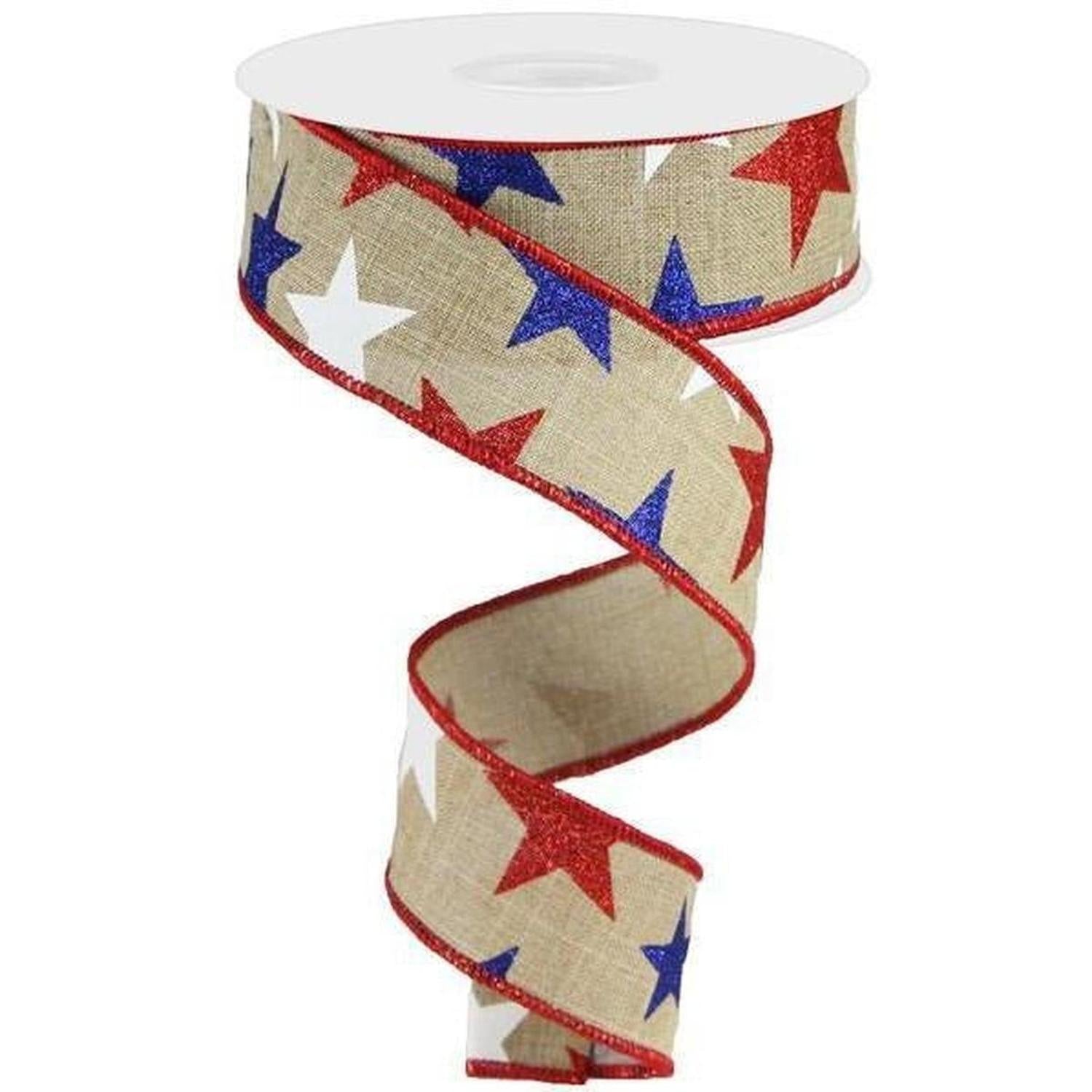 1.5" Beige Royal Canvas Ribbon: Patriotic Stars (10 Yards)