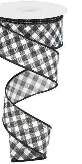 1.5" Bias Gingham Ribbon: Black & White (10 Yards) - Michelle's aDOORable Creations - Wired Edge Ribbon