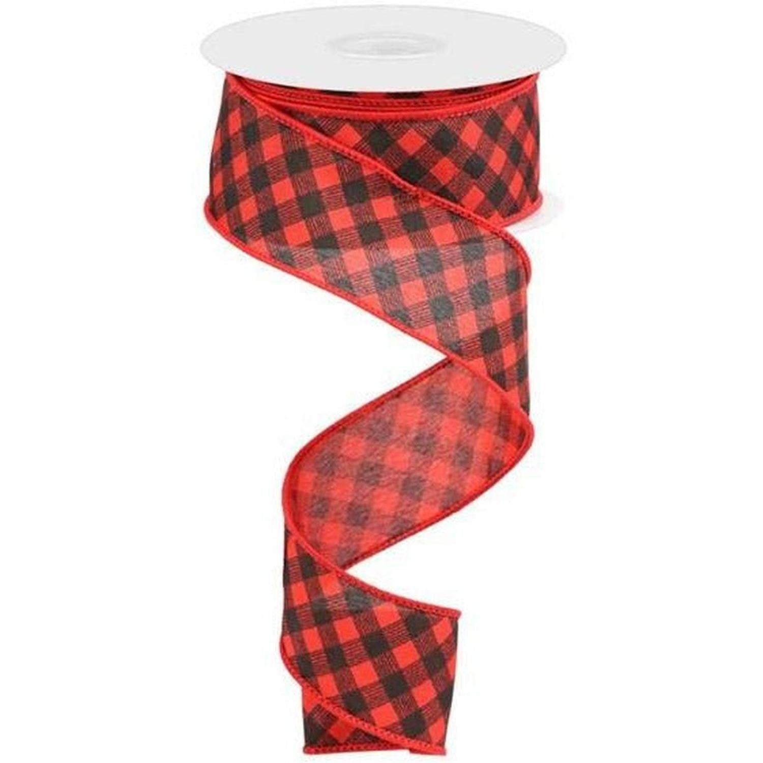 1.5" Bias Gingham Ribbon: Red & Black (10 Yards)