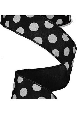 1.5" Big Polka Dot Ribbon: Black & White (10 Yards) - Michelle's aDOORable Creations - Wired Edge Ribbon