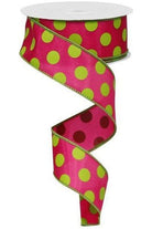 1.5" Big Polka Dot Ribbon: Hot Pink & Lime (10 Yards) - Michelle's aDOORable Creations - Wired Edge Ribbon