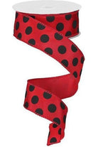 1.5" Big Polka Dot Ribbon: Red & Black (10 Yards) - Michelle's aDOORable Creations - Wired Edge Ribbon