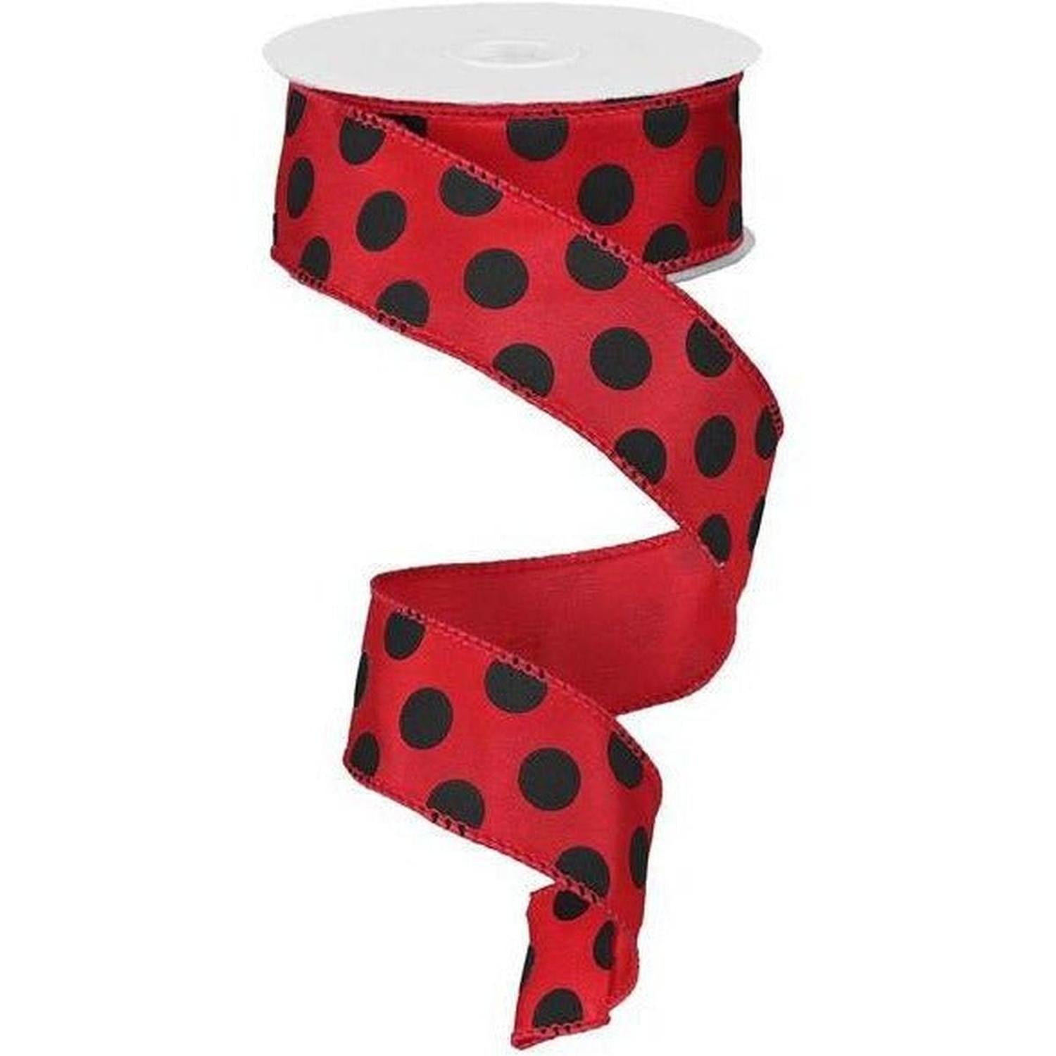 Shop For 1.5" Big Polka Dot Ribbon: Red & Black (10 Yards) at Michelle's aDOORable Creations