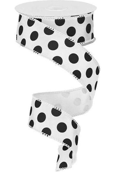 Shop For 1.5" Big Polka Dot Ribbon: White & Black (10 Yards) at Michelle's aDOORable Creations