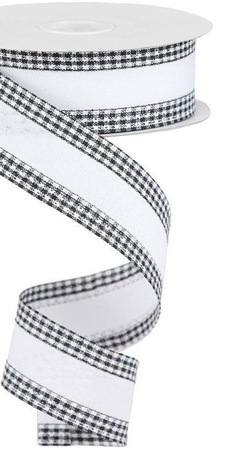 1.5" Black Gingham Edge Ribbon: White (10 Yards) - Michelle's aDOORable Creations - Wired Edge Ribbon