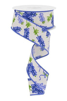 Shop For 1.5" Bluebonnets Pattern Ribbon: Ivory (10 Yards) at Michelle's aDOORable Creations