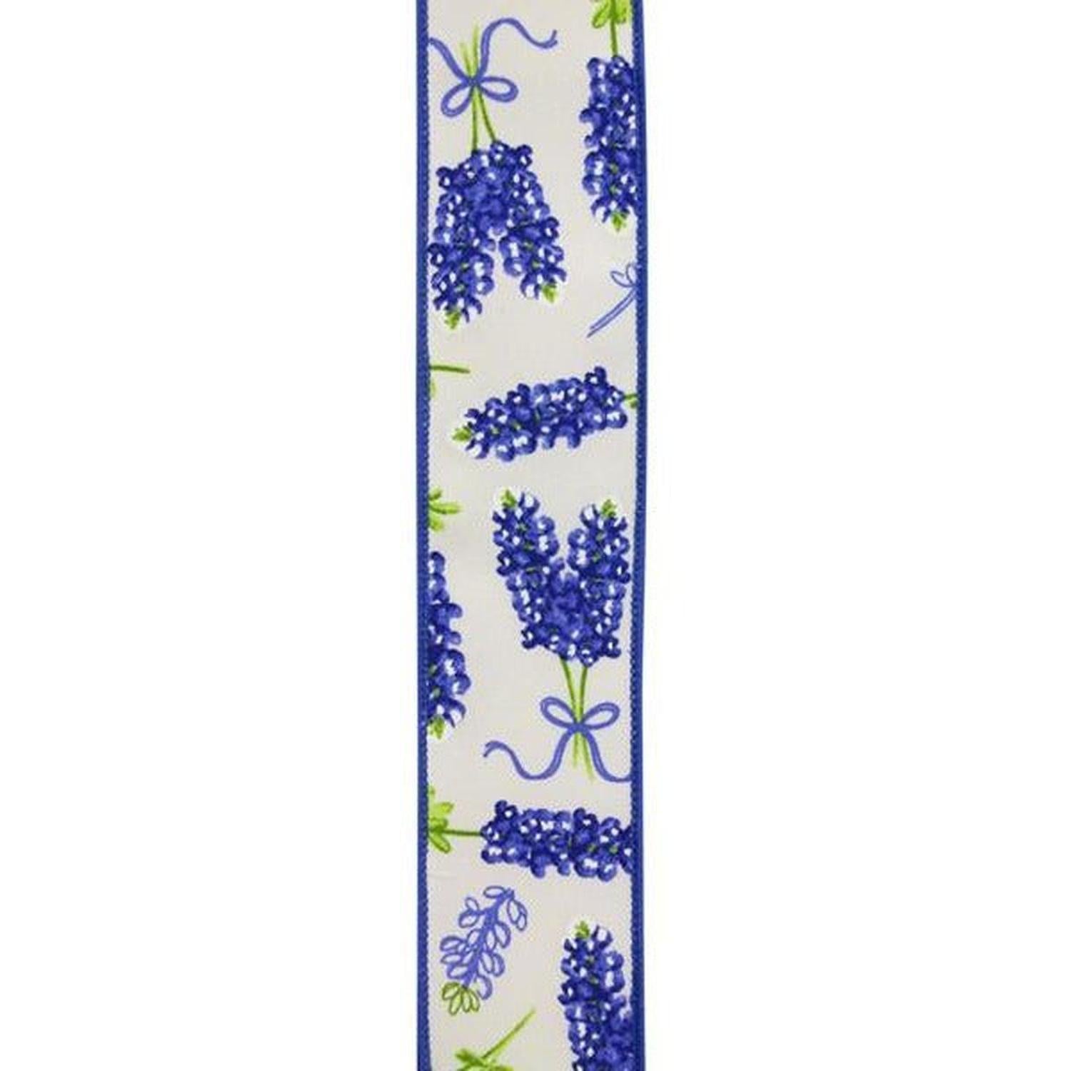 1.5" Bluebonnets Pattern Ribbon: Ivory (10 Yards)