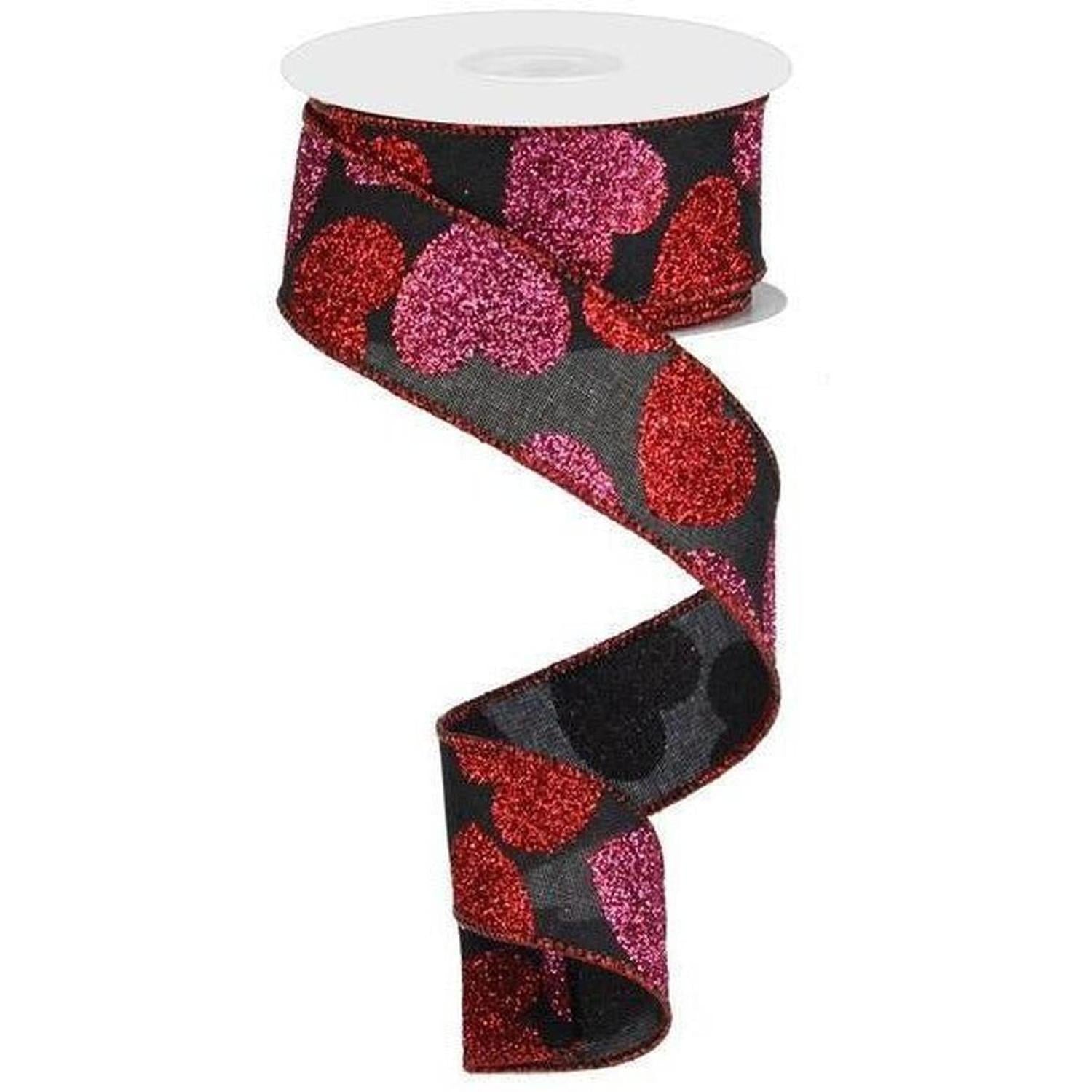 Shop For 1.5" Bold Glitter Hearts Royal Ribbon: Black (10 Yards) at Michelle's aDOORable Creations