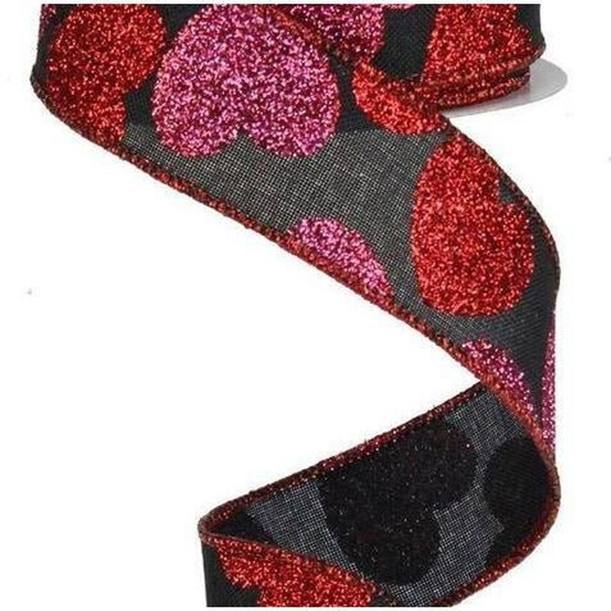 Shop For 1.5" Bold Glitter Hearts Royal Ribbon: Black (10 Yards) at Michelle's aDOORable Creations