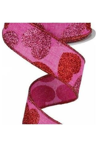 Shop For 1.5" Bold Glitter Hearts Royal Ribbon: Pink (10 Yards) at Michelle's aDOORable Creations