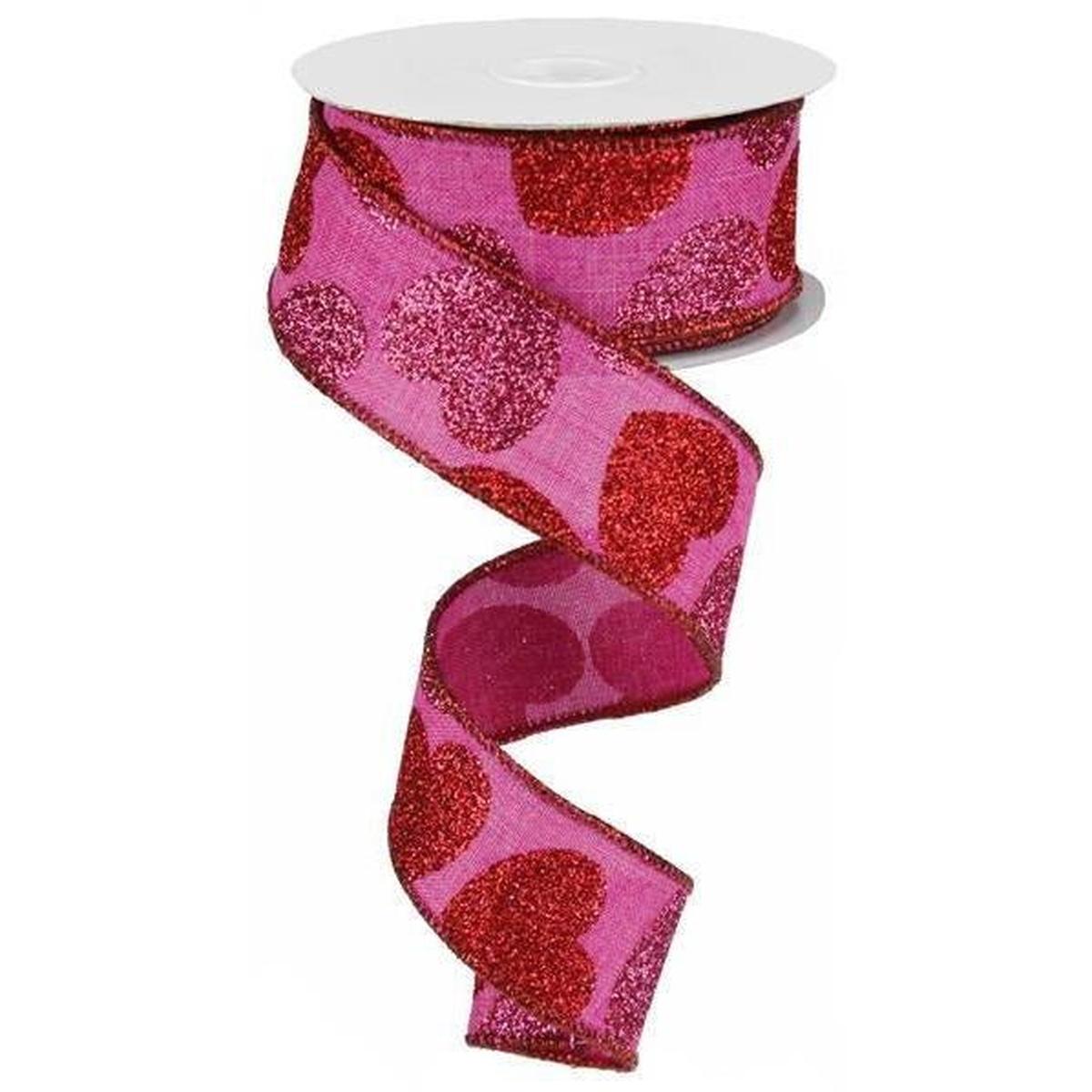 Shop For 1.5" Bold Glitter Hearts Royal Ribbon: Pink (10 Yards) at Michelle's aDOORable Creations