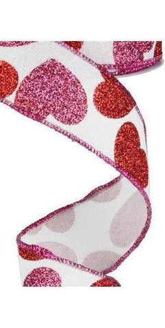 1.5" Bold Glitter Hearts Royal Ribbon: White (10 Yards) - Michelle's aDOORable Creations - Wired Edge Ribbon