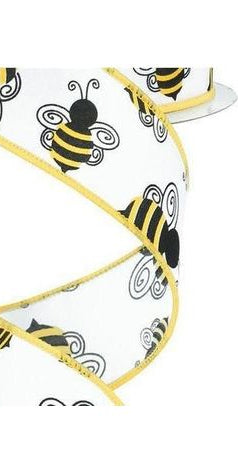1.5" Bumble Bee Ribbon: White Satin (10 Yards) - Michelle's aDOORable Creations - Wired Edge Ribbon