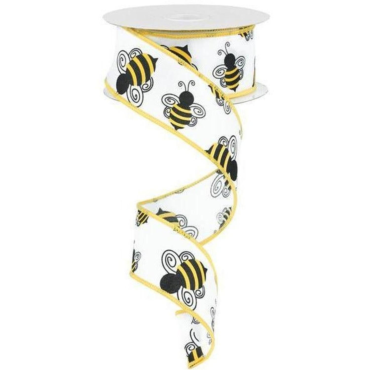 1.5" Bumble Bee Ribbon: White Satin (10 Yards)