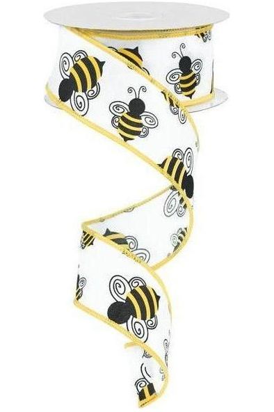 Shop For 1.5" Bumble Bee Ribbon: White Satin (10 Yards) at Michelle's aDOORable Creations