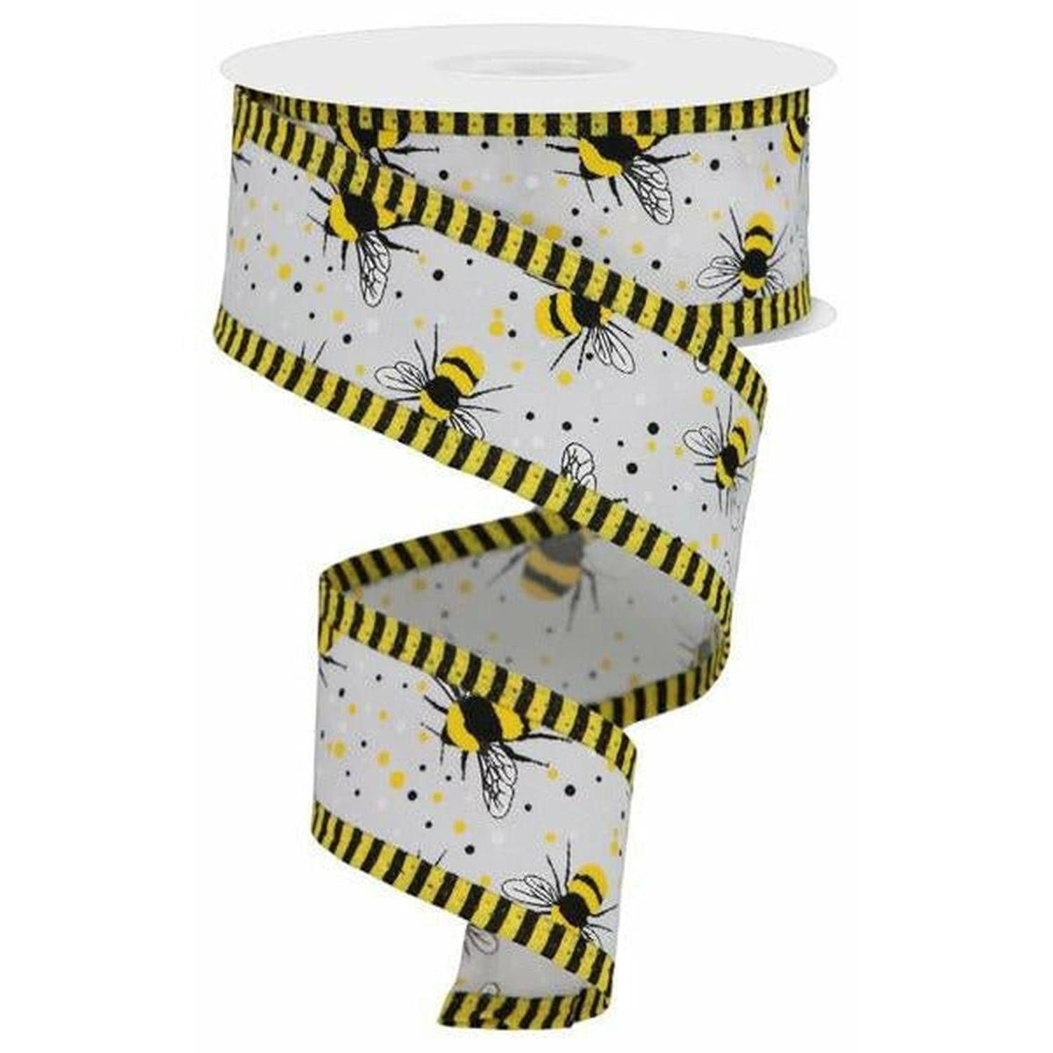 1.5" Bumble Bee Stripe Edge Ribbon: White (10 Yards)
