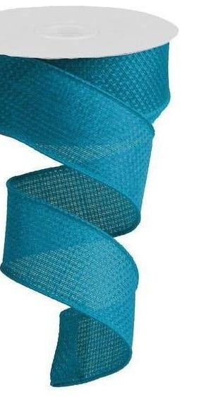 1.5" Burlap Turquoise Ribbon (10 Yards) - Michelle's aDOORable Creations - Wired Edge Ribbon