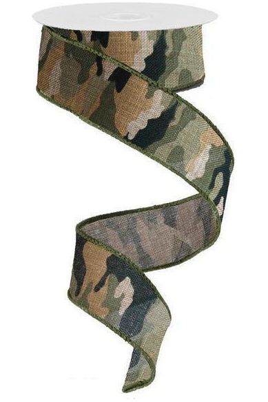 1.5" Camouflage on Royal Ribbon: Camo (10 Yards) - Michelle's aDOORable Creations - Wired Edge Ribbon