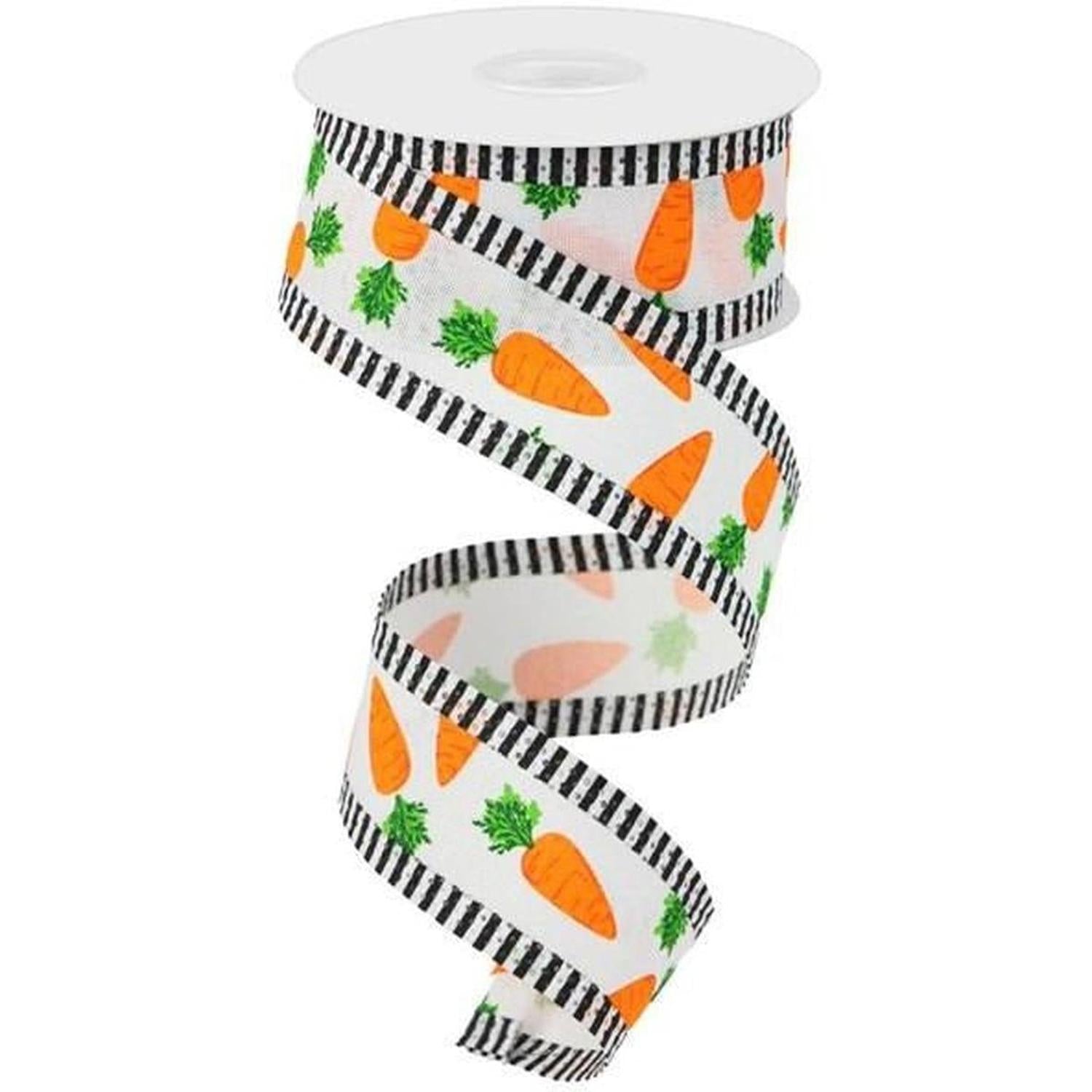 1.5" Carrots Thin Stripe Ribbon: White (10 Yards)