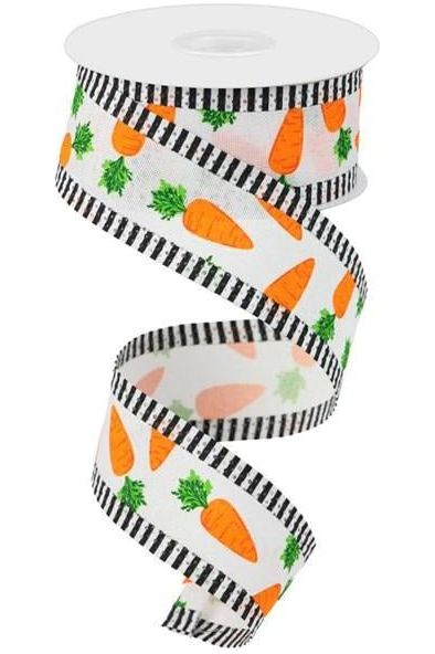 1.5" Carrots Thin Stripe Ribbon: White (10 Yards) - Michelle's aDOORable Creations - Wired Edge Ribbon