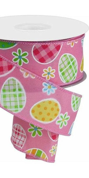 1.5" Check Plaid Easter Egg Ribbon: Light Pink (10 Yards) - Michelle's aDOORable Creations - Wired Edge Ribbon