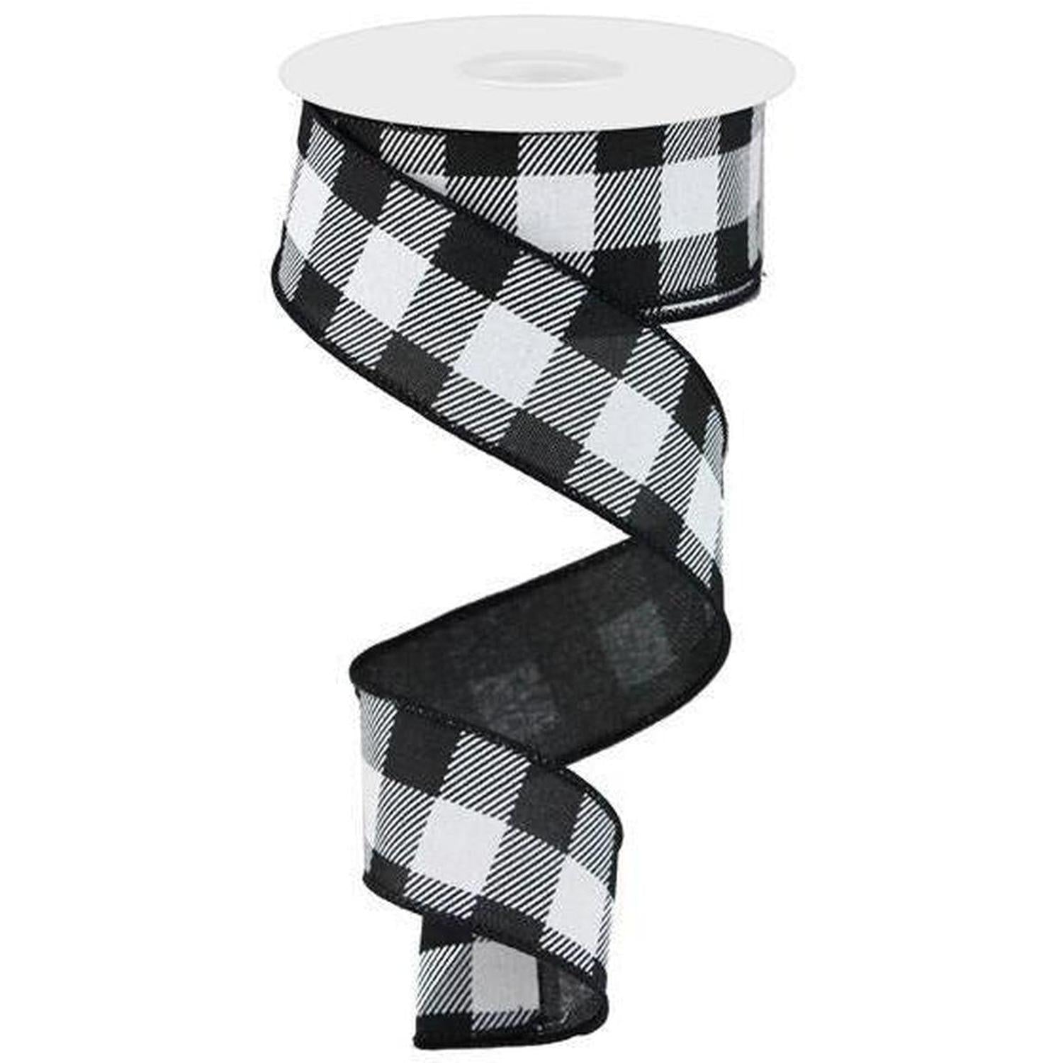 1.5" Checked Plaid Ribbon: Black & White (10 Yards)