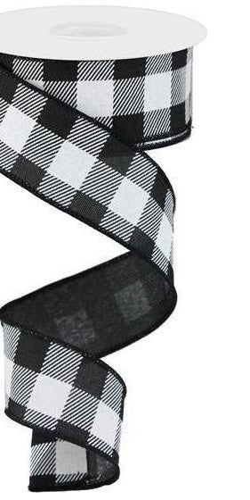 1.5" Checked Plaid Ribbon: Black & White (10 Yards) - Michelle's aDOORable Creations - Wired Edge Ribbon