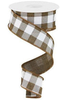 1.5" Checked Plaid Ribbon: Brown & White (10 Yards) - Michelle's aDOORable Creations - Wired Edge Ribbon