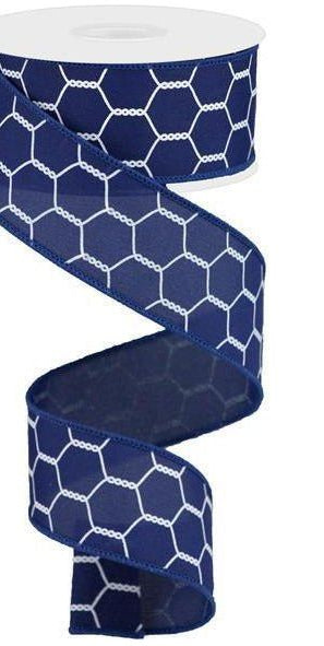 1.5" Chicken Wire Ribbon: Navy Blue (10 Yards) - Michelle's aDOORable Creations - Wired Edge Ribbon