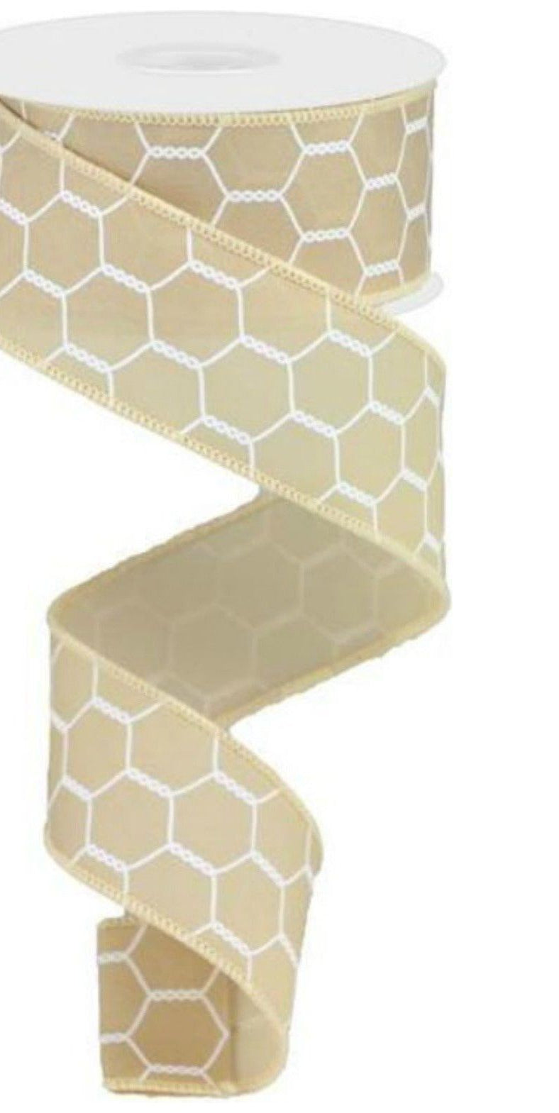 1.5" Chicken Wire Ribbon: Tan (10 Yards) - Michelle's aDOORable Creations - Wired Edge Ribbon - RGA1082CM