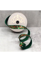 1.5" Cirque Glitter Ribbon: Emerald Green/Red (10 Yards) - Michelle's aDOORable Creations - Wired Edge Ribbon