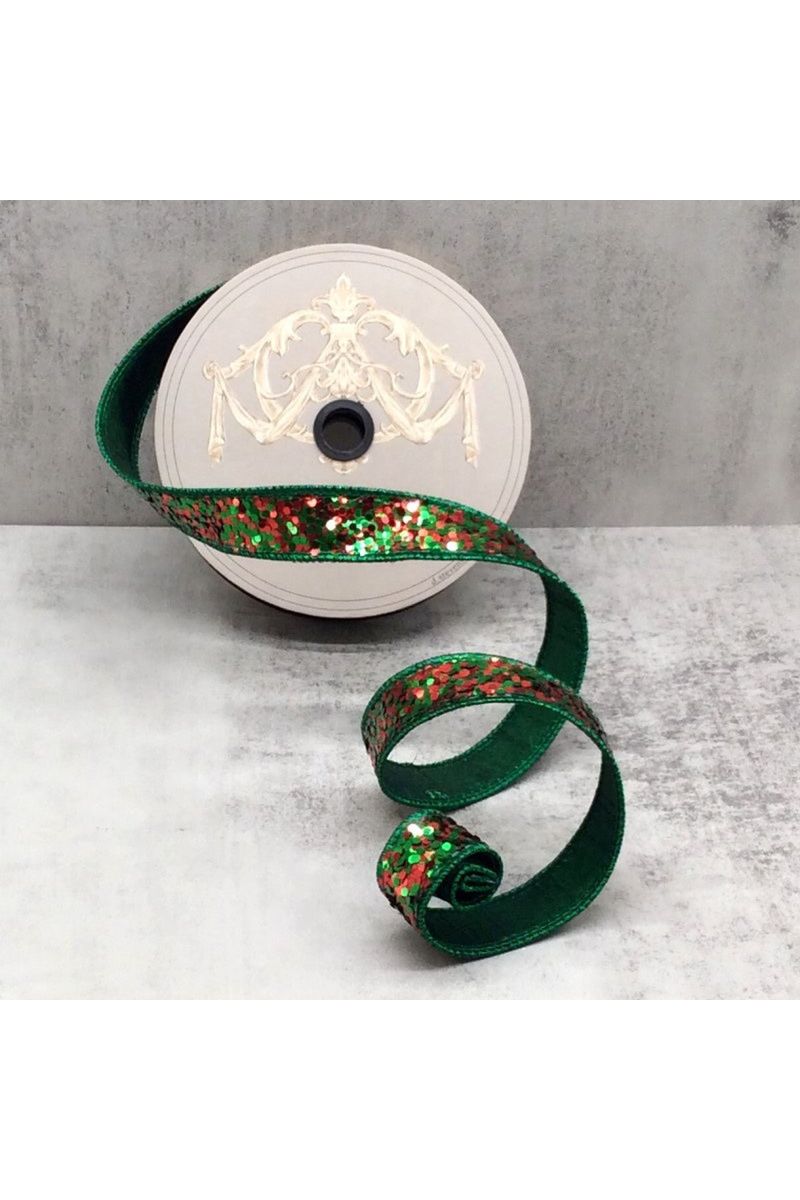 Shop For 1.5" Cirque Glitter Ribbon: Emerald Green/Red (10 Yards) 05-1433