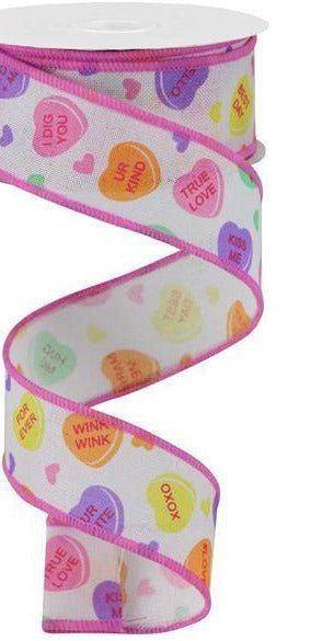 1.5" Conversation Hearts Ribbon: Royal (10 Yards) - Michelle's aDOORable Creations - Wired Edge Ribbon