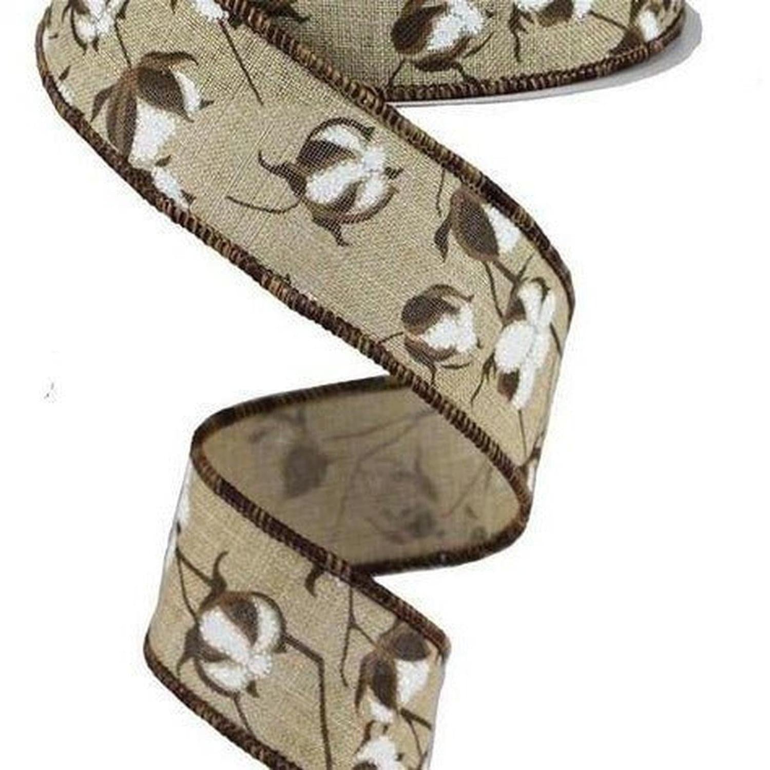 1.5" Cotton Pod Ribbon: Brown & White (10 Yards)