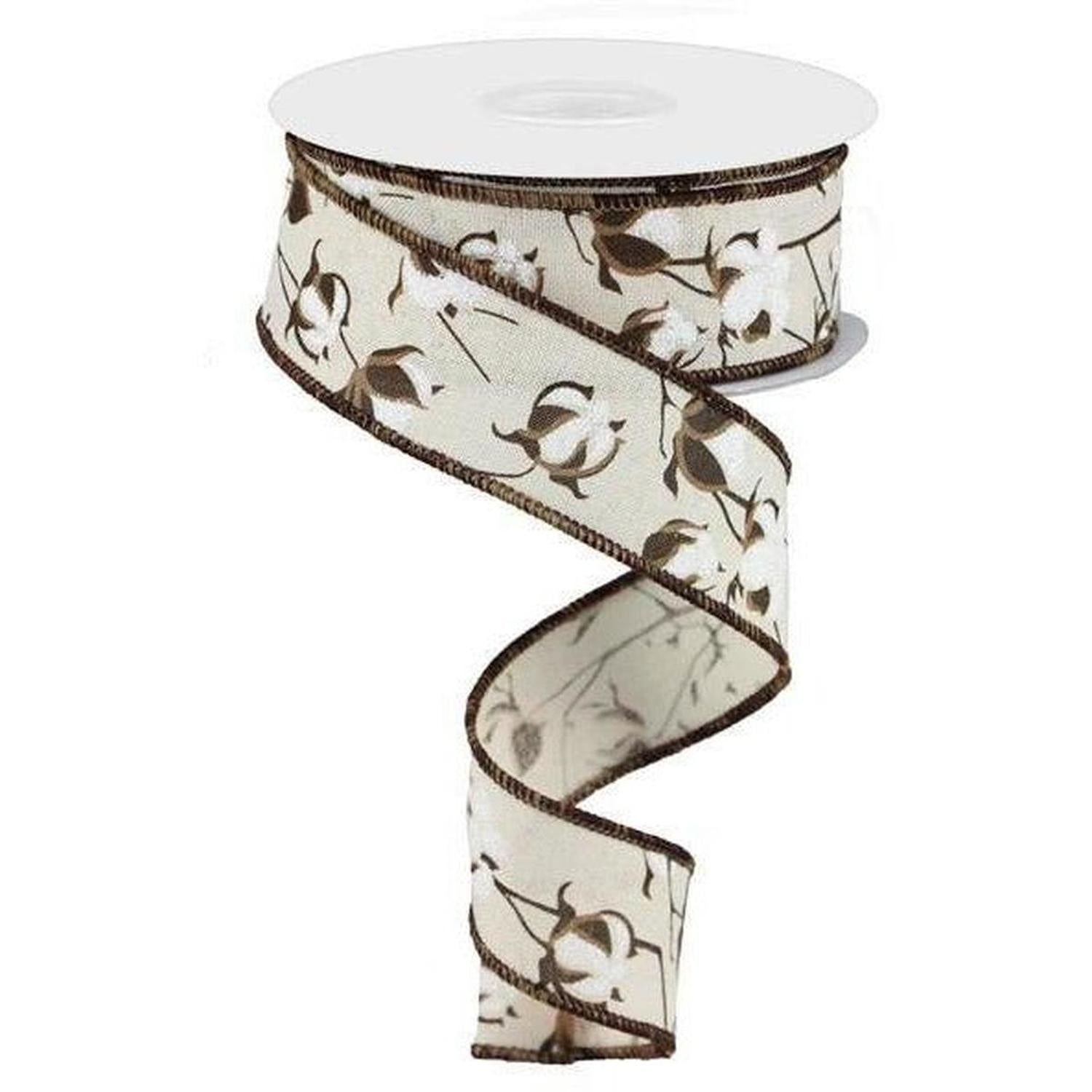 1.5" Cotton Pod Ribbon: Cream & White (10 Yards)