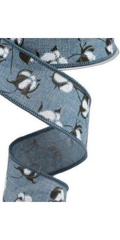 1.5" Cotton Pod Ribbon: Faded Denim & White (10 Yards) - Michelle's aDOORable Creations - Wired Edge Ribbon