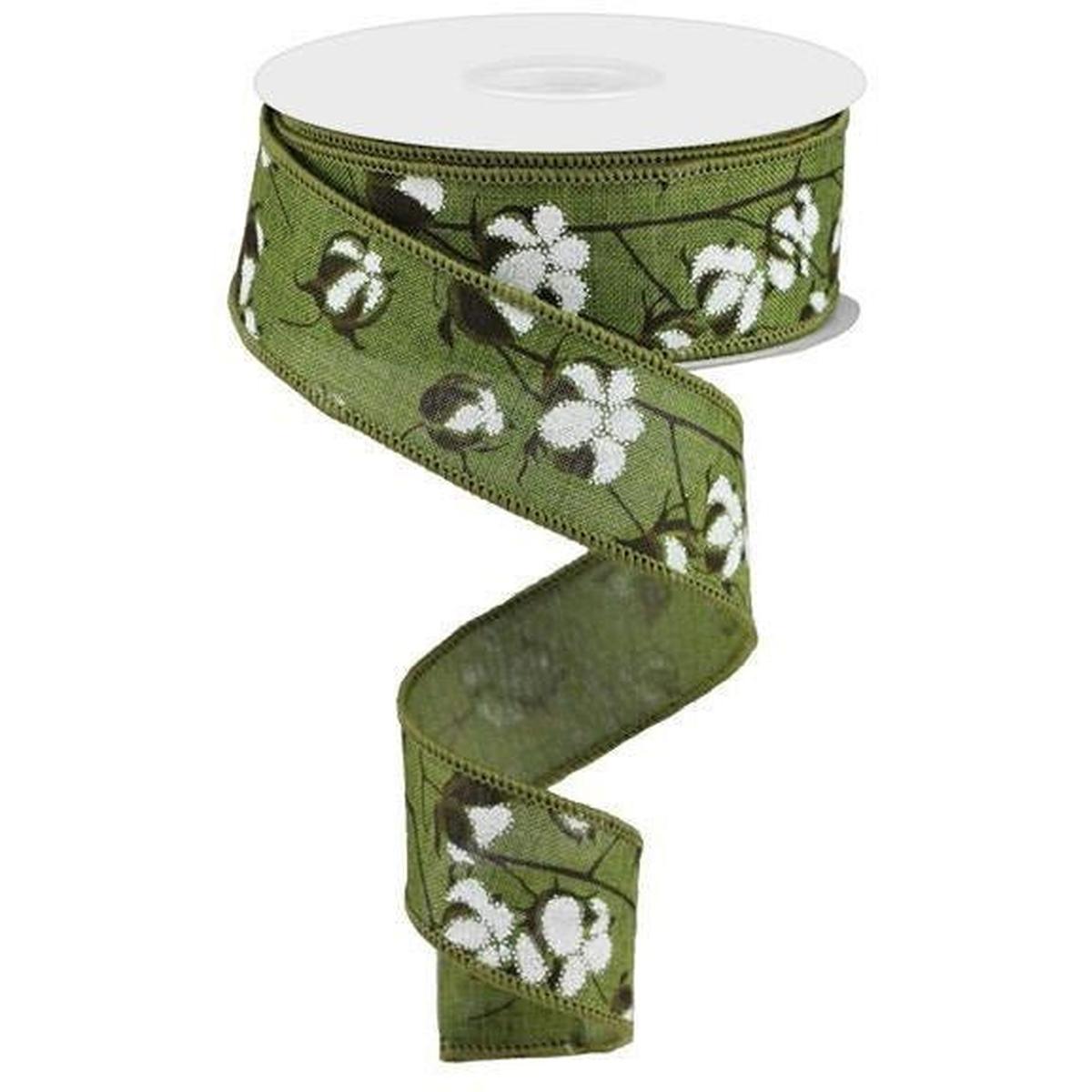 Shop For 1.5" Cotton Pod Ribbon: Moss Green & White (10 Yards) at Michelle's aDOORable Creations