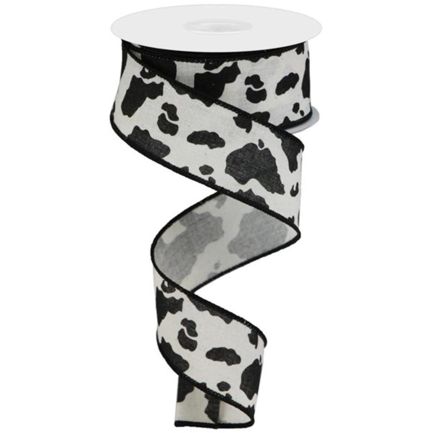 1.5" Cowhide Print Ribbon: Black & Cream (10 Yards)