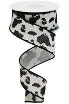 1.5" Cowhide Print Ribbon: Black & Cream (10 Yards) - Michelle's aDOORable Creations - Wired Edge Ribbon