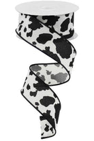 1.5" Cowhide Print Ribbon: Black & Ivory (10 Yards) - Michelle's aDOORable Creations - Wired Edge Ribbon