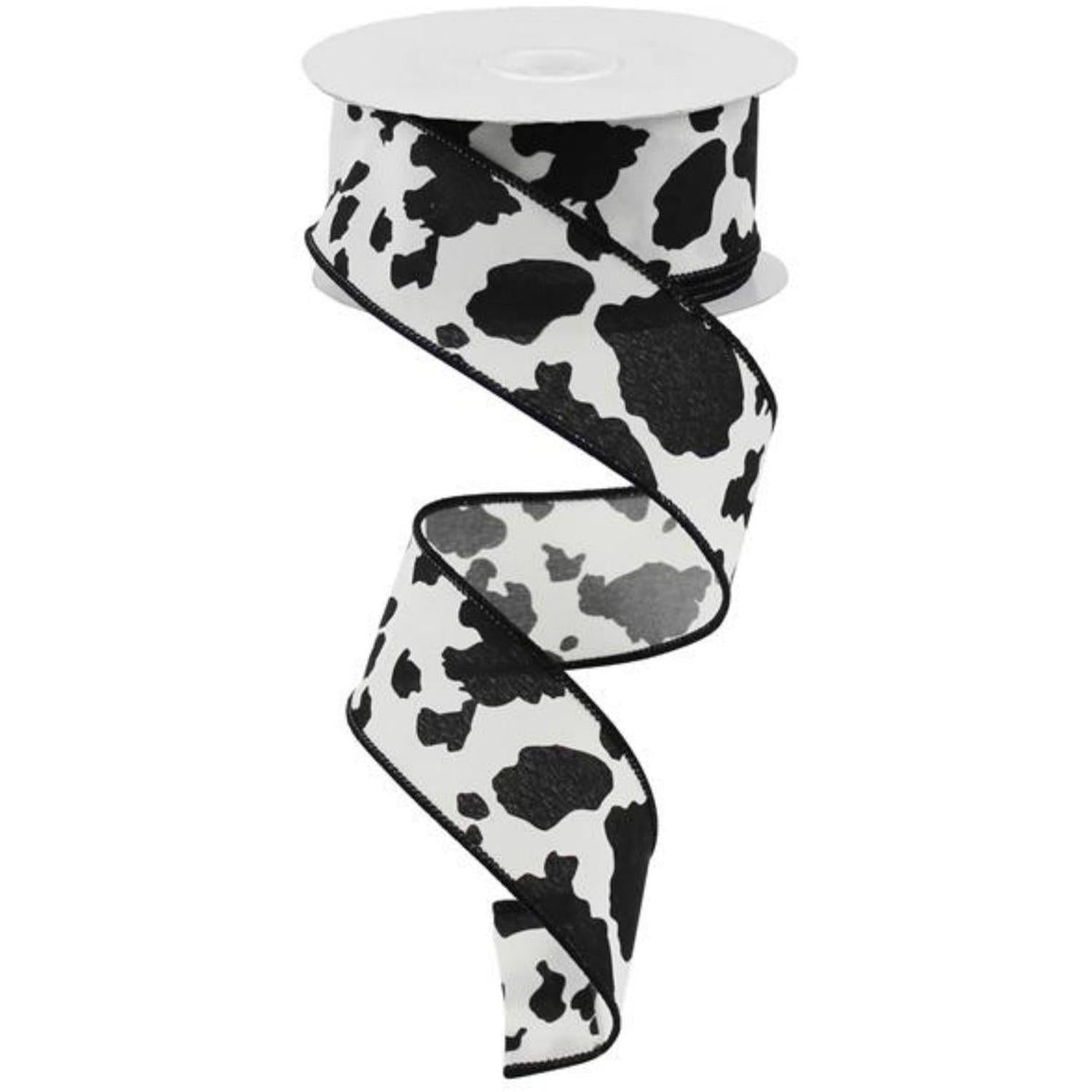 Shop For 1.5" Cowhide Print Ribbon: Black & Ivory (10 Yards) at Michelle's aDOORable Creations