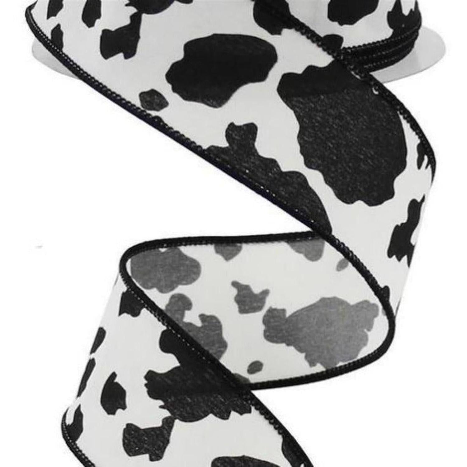 1.5" Cowhide Print Ribbon: Black & Ivory (10 Yards)