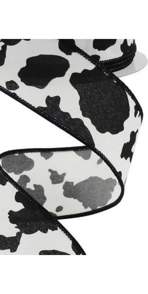 1.5" Cowhide Print Ribbon: Black & Ivory (10 Yards) - Michelle's aDOORable Creations - Wired Edge Ribbon