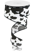 1.5" Cowhide Print Ribbon: Black & White (10 Yards) - Michelle's aDOORable Creations - Wired Edge Ribbon