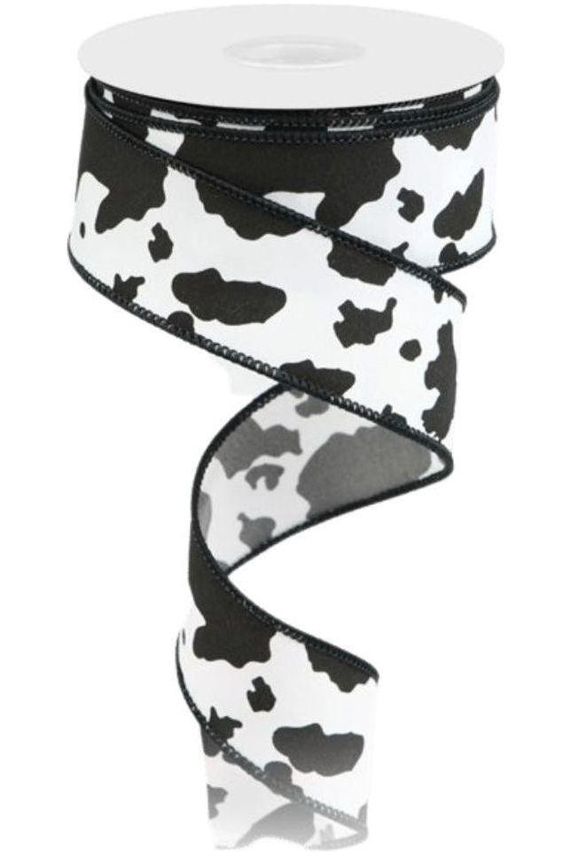 Shop For 1.5" Cowhide Print Ribbon: Black & White (10 Yards) at Michelle's aDOORable Creations