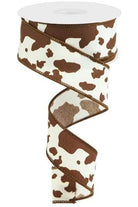 1.5" Cowhide Print Ribbon: Brown & Ivory (10 Yards) - Michelle's aDOORable Creations - Wired Edge Ribbon