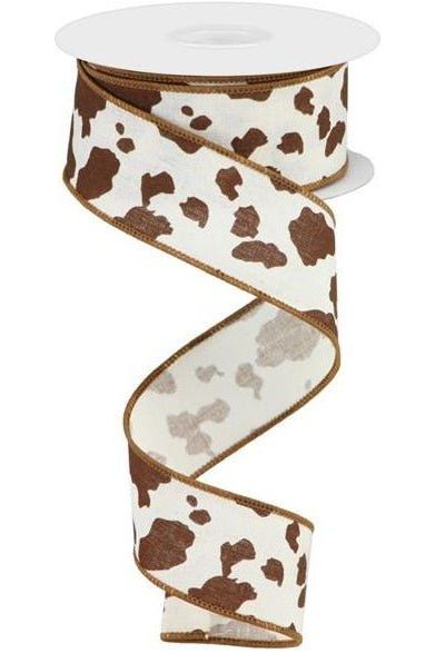 1.5" Cowhide Print Ribbon: Brown & White (10 Yards) - Michelle's aDOORable Creations - Wired Edge Ribbon